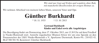 Traueranzeige von Günther Burkhardt von Echo-Zeitungen (Gesamtausgabe)