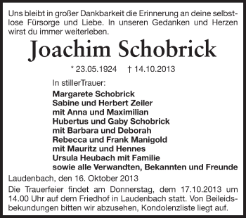 Traueranzeige von Joachim Schobrick von Starkenburger Echo