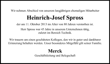Traueranzeige von Heinrich-Josef Spross von Echo-Zeitungen (Gesamtausgabe)