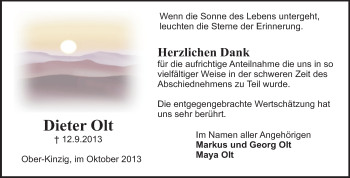 Traueranzeige von Dieter Olt von Odenwälder Echo