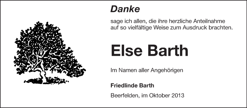  Traueranzeige für Else Barth vom 19.10.2013 aus Odenwälder Echo