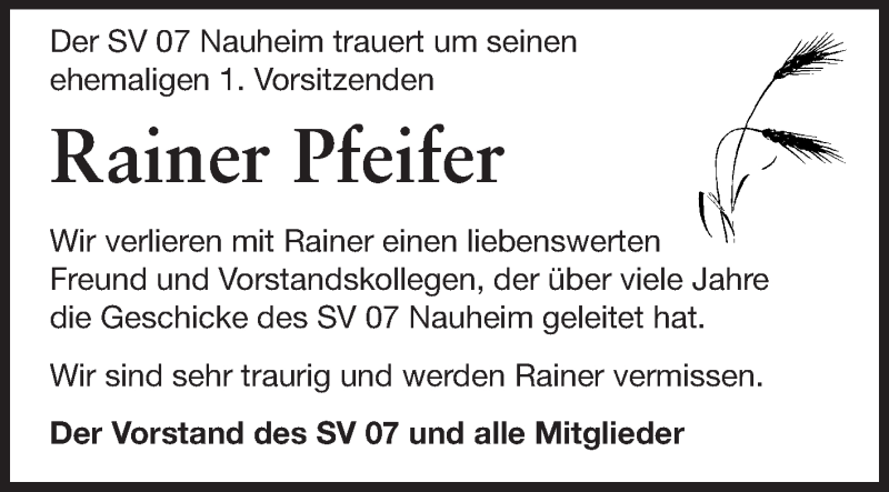  Traueranzeige für Rainer Pfeifer vom 19.10.2013 aus Echo-Zeitungen (Gesamtausgabe)