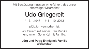 Traueranzeige von Udo Griegereit von Echo-Zeitungen (Gesamtausgabe)