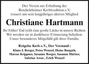 Traueranzeige von Christiane Hartmann von Odenwälder Echo