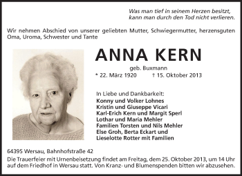 Traueranzeige von Anna Kern von Echo-Zeitungen (Gesamtausgabe)