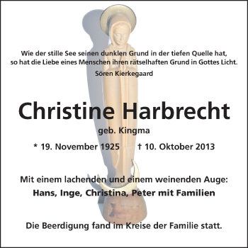 Traueranzeige von Christine Harbrecht von Echo-Zeitungen (Gesamtausgabe)