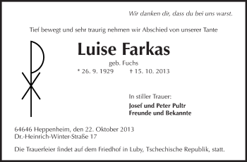 Traueranzeige von Luise Farkas von Starkenburger Echo