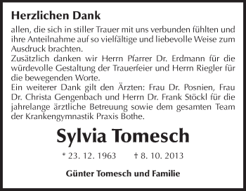 Traueranzeige von Sylvia Tomesch von Echo-Zeitungen (Gesamtausgabe)
