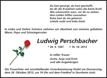 Traueranzeige von Ludwig Perschbacher von Rüsselsheimer Echo, Groß-Gerauer-Echo, Ried Echo