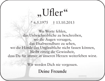 Traueranzeige von Ufler  von Echo-Zeitungen (Gesamtausgabe)