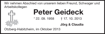 Traueranzeige von Peter Geideck von Echo-Zeitungen (Gesamtausgabe)
