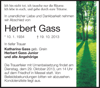 Traueranzeige von Herbert Gass von Echo-Zeitungen (Gesamtausgabe)
