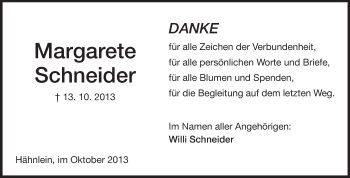 Traueranzeige von Margarete Schneider von Echo-Zeitungen (Gesamtausgabe)