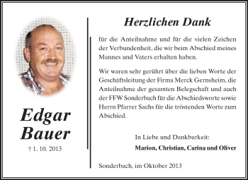 Traueranzeige von Edgar Bauer von Starkenburger Echo
