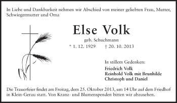 Traueranzeige von Else Volk von Echo-Zeitungen (Gesamtausgabe)
