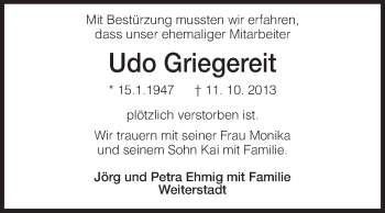 Traueranzeige von Udo Griegereit von Echo-Zeitungen (Gesamtausgabe)