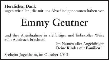 Traueranzeige von Emmy Geutner von Echo-Zeitungen (Gesamtausgabe)