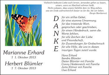 Traueranzeige von Marianne Erhard von Echo-Zeitungen (Gesamtausgabe)