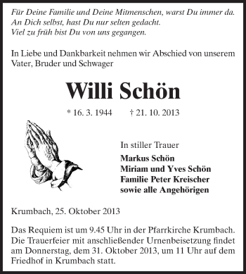 Traueranzeige von Willi Schön von Starkenburger Echo