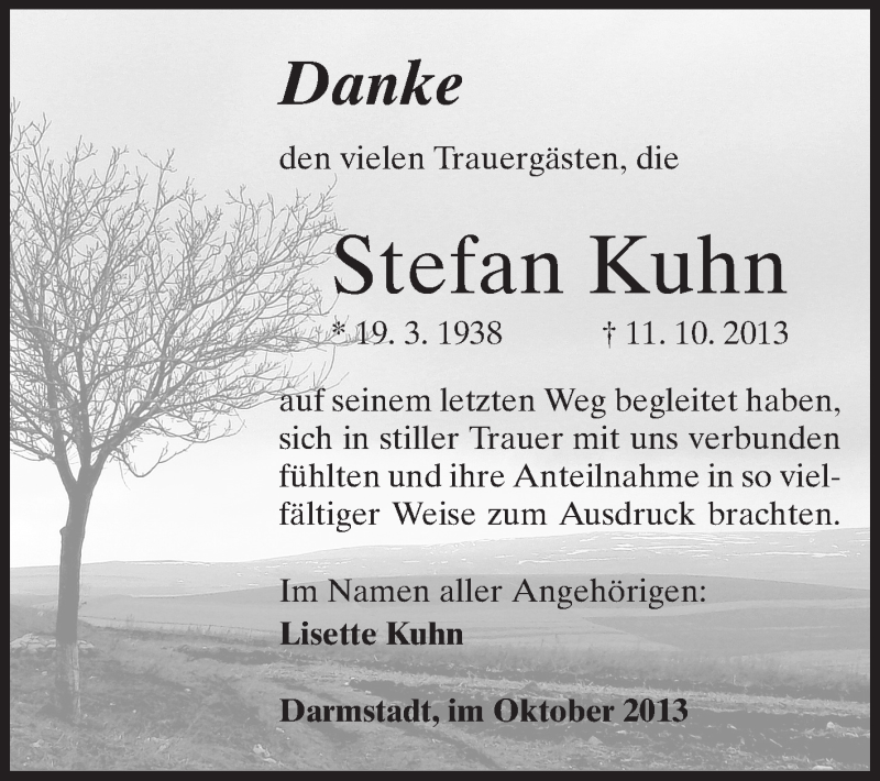 Traueranzeige für Stefan Kuhn vom 26.10.2013 aus Echo-Zeitungen (Gesamtausgabe)