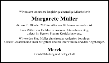 Traueranzeige von Margarete Müller von Echo-Zeitungen (Gesamtausgabe)