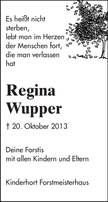 Traueranzeige von Regina Wupper von Echo-Zeitungen (Gesamtausgabe)