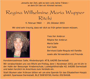Traueranzeige von Regina Wilhelmine Maria Wupper von Echo-Zeitungen (Gesamtausgabe)