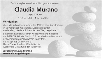 Traueranzeige von Claudia Murano von Echo-Zeitungen (Gesamtausgabe)