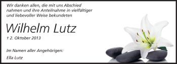 Traueranzeige von Wilhelm Lutz von Echo-Zeitungen (Gesamtausgabe)