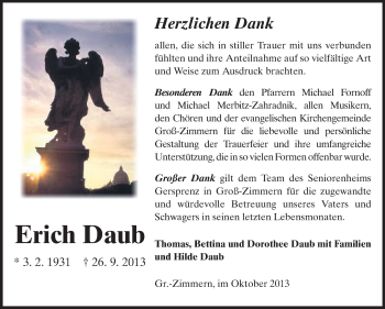 Traueranzeige von Erich Daub von Echo-Zeitungen (Gesamtausgabe)