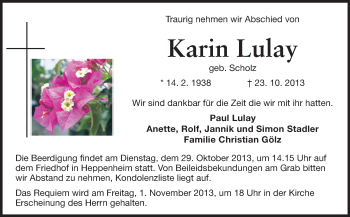 Traueranzeige von Karin Lulay von Starkenburger Echo