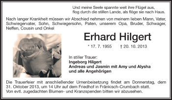 Traueranzeige von Erhard Hilgert von Odenwälder Echo