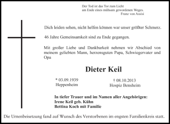 Traueranzeige von Dieter Keil von Starkenburger Echo