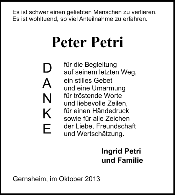Traueranzeige von Peter Petri von Echo-Zeitungen (Gesamtausgabe)