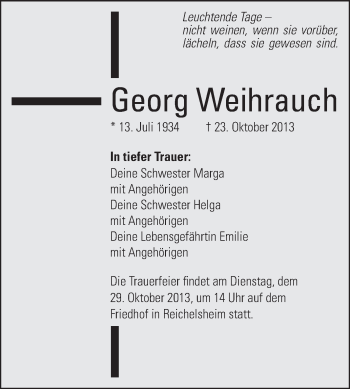 Traueranzeige von Georg Weihrauch von Odenwälder Echo