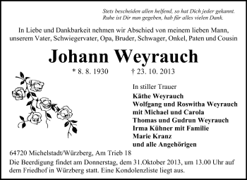 Traueranzeige von Johann Weyrauch von Odenwälder Echo