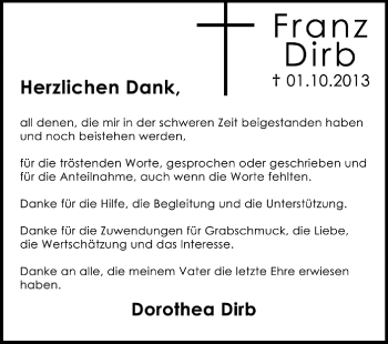 Traueranzeige von Franz Dirb von Echo-Zeitungen (Gesamtausgabe)