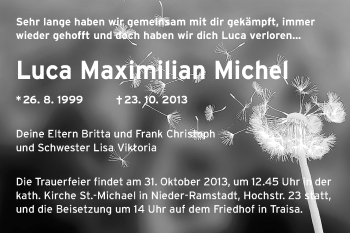 Traueranzeige von Luca Maximilian Michel von Echo-Zeitungen (Gesamtausgabe)