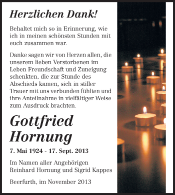 Traueranzeige von Gottfried Hornung von Odenwälder Echo