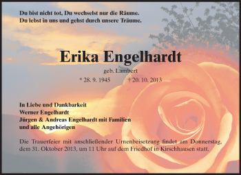 Traueranzeige von Erika Engelhardt von Starkenburger Echo