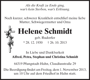 Traueranzeige von Helene Schmidt von Echo-Zeitungen (Gesamtausgabe)