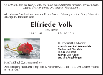 Traueranzeige von Elfriede Volk von Echo-Zeitungen (Gesamtausgabe)