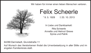 Traueranzeige von Felix Scheerle von Echo-Zeitungen (Gesamtausgabe)