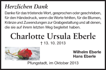 Traueranzeige von Charlotte Ursula Eberle von Echo-Zeitungen (Gesamtausgabe)