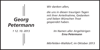 Traueranzeige von Georg Petermann von Rüsselsheimer Echo, Groß-Gerauer-Echo, Ried Echo