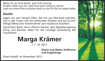 Traueranzeige von Marga Krämer von Odenwälder Echo