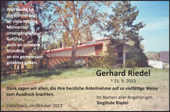 Traueranzeige von Gerhard Riedel von Odenwälder Echo