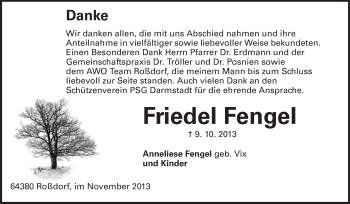 Traueranzeige von Friedel Fengel von Echo-Zeitungen (Gesamtausgabe)