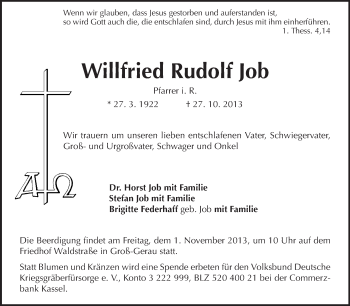 Traueranzeige von Willfried Rudolf Job von Rüsselsheimer Echo, Groß-Gerauer-Echo, Ried Echo