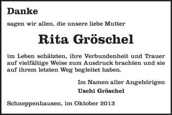 Traueranzeige von Rita Gröschel von Echo-Zeitungen (Gesamtausgabe)